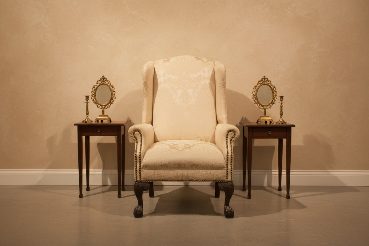 Elegant Ivory Pattern Wingback Chair