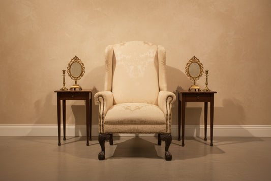 Elegant Ivory Pattern Wingback Chair