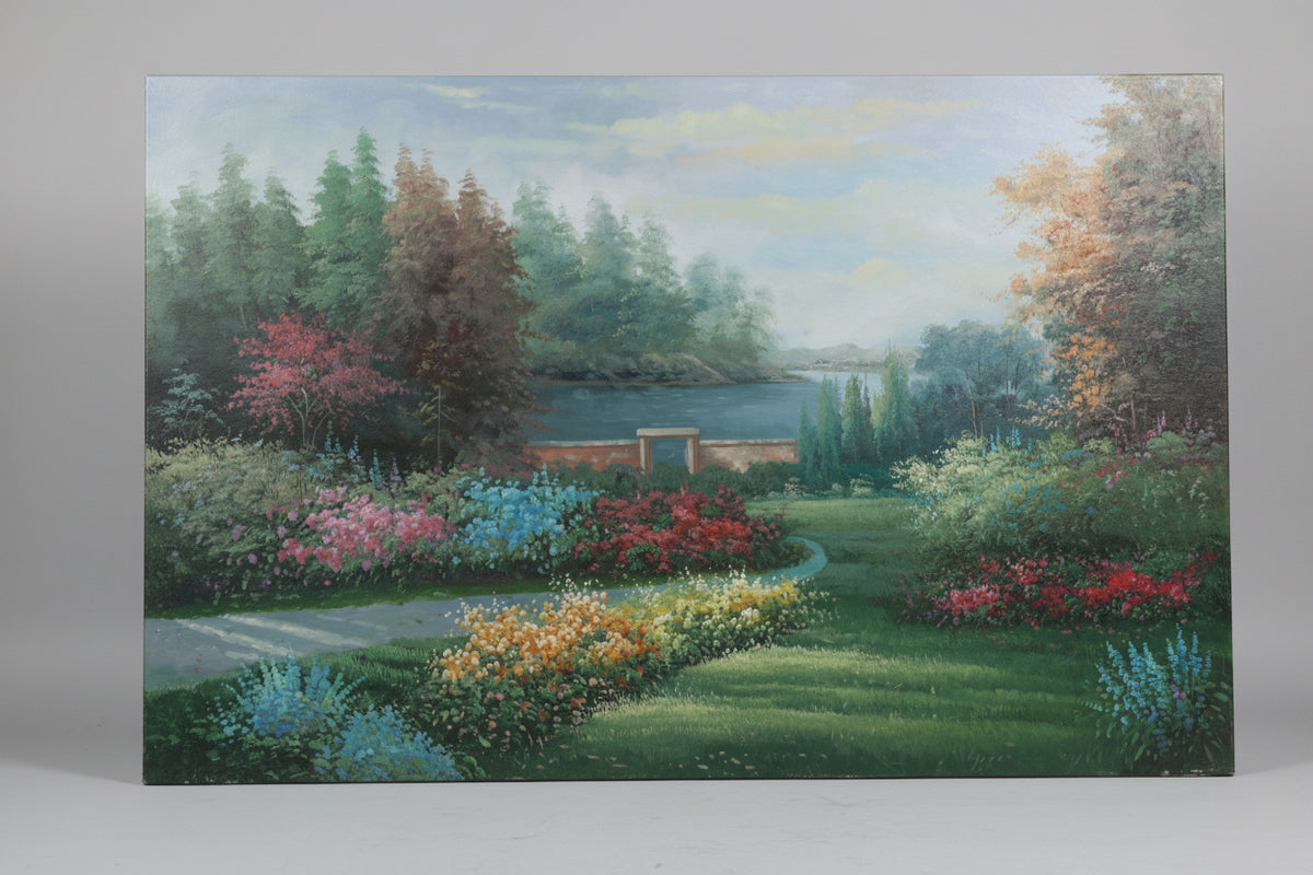 Serene Garden Landscape Oil Painting